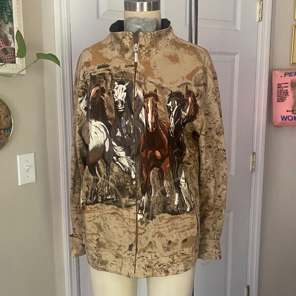Vintage 1990s KAREN HART Galloping Horses print Track Jacket *MEDIUM* - Picture 1 of 6